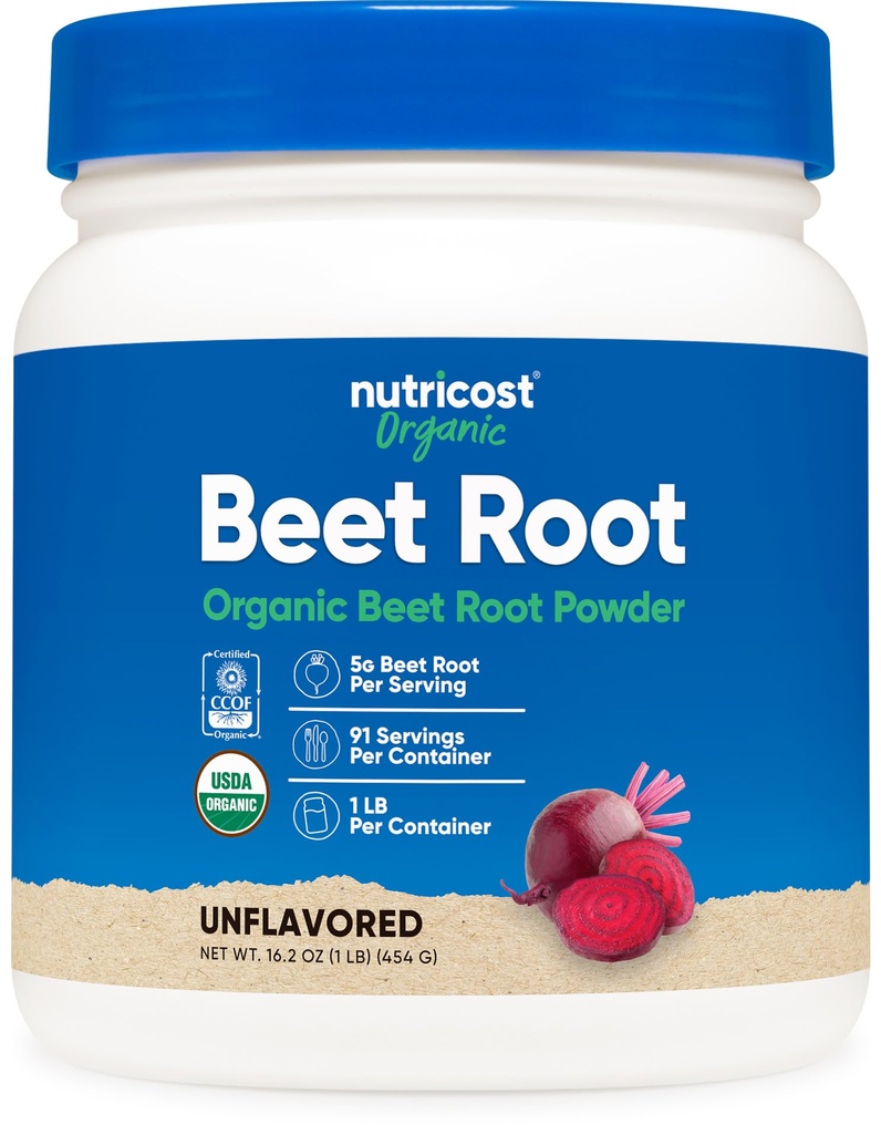 Poudre de racine de betterave biologique Nutricost 1 LB - Vegan, Superfood, certifié USDA Organic
