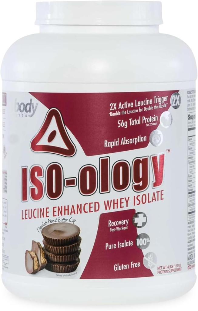 Body Nutrition ISO-Ology, Leucine-Enhanced Whey Isolaat Protein Powder, Post-workout Herstel Supplement, Geïsoleerde Gras Fed Wei, Chocolade Pindakaas Cup smaak, 4lb