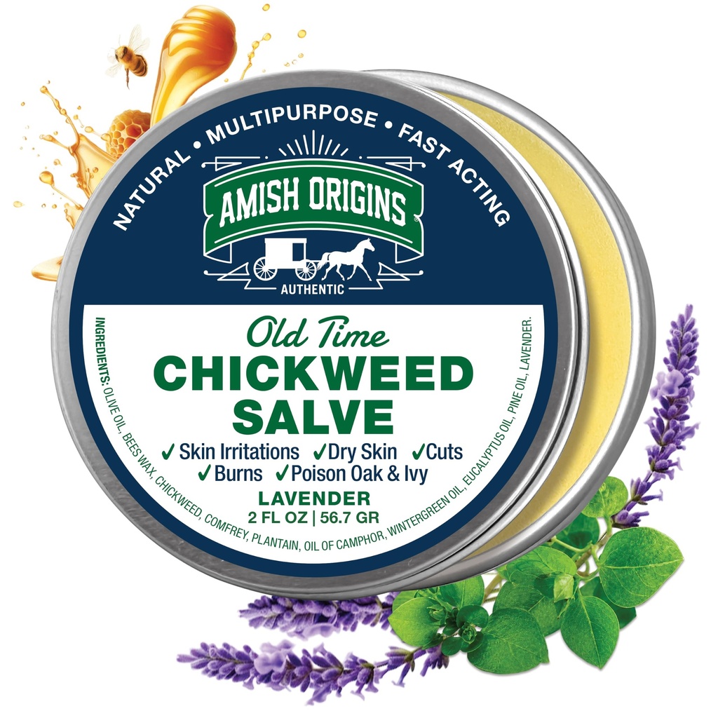 Amish Origins Old Time Chickweed Salve 2 oz- The Ultimate Poison Ivy/Poison Oak Blocker, Healing Salve for Skin Disorder, Irritations, Burns, Minor Cuts