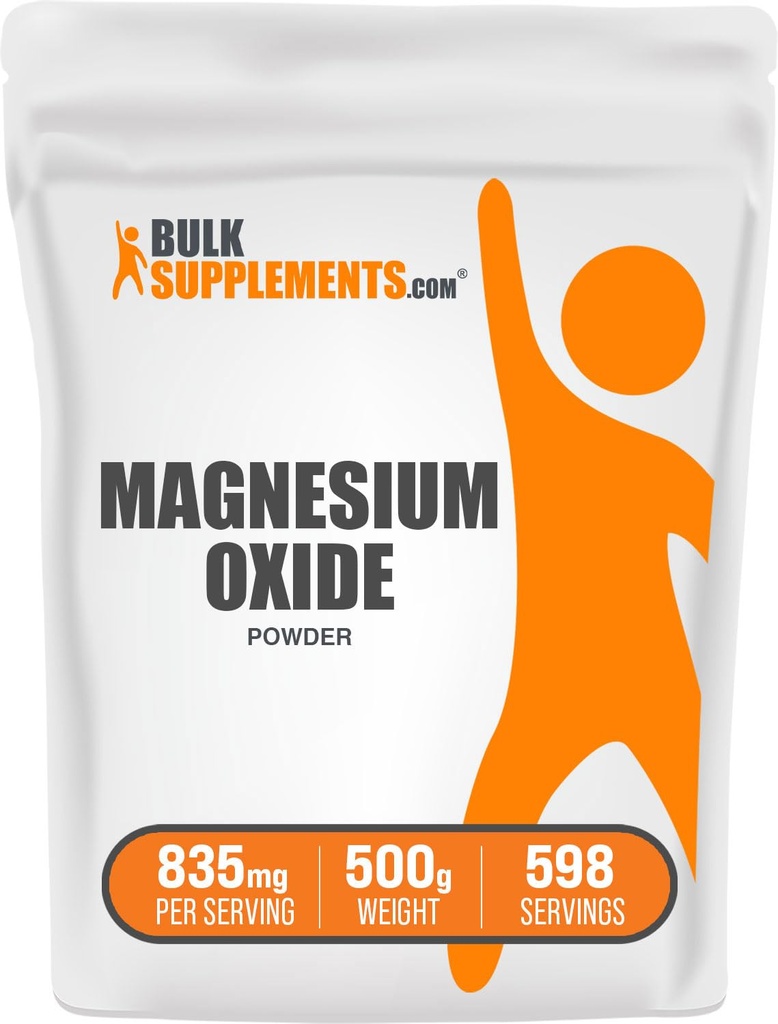BulkSupplements.com Magnesium Oxide Powder - Magnesium Oxide Supplement, Mineral Supplement - Food Grade & Gluten Free, 835mg per Serving, 500g (1.1 lbs) (Pack of 1)