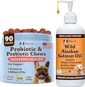 Natural Dog Company Wild Alaskan Salmon Oil & Probiotic Chews for Dogs Bundle: Salmon Oil & Probiotics - Combo santé de la peau et du manteau et digestif pour les chiens de toutes races et de toutes tailles