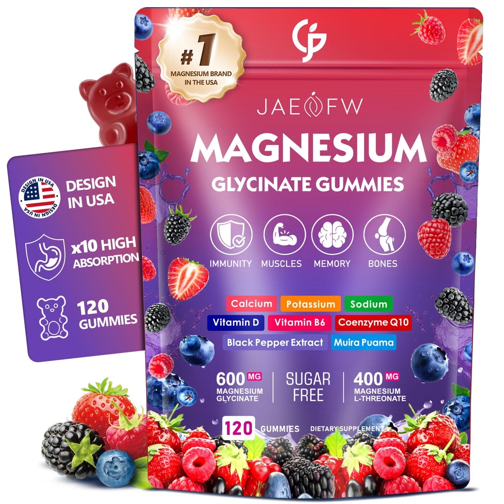 Magnesium Glycinate Gummies 1000mg – High Absorption Magnesium Complex with CoQ10, Vitamin D3 & B6 – Sugar Free Magnesium Gummies for zzZ, Focus & Relaxation, for Women, Men & Kids Mixberry