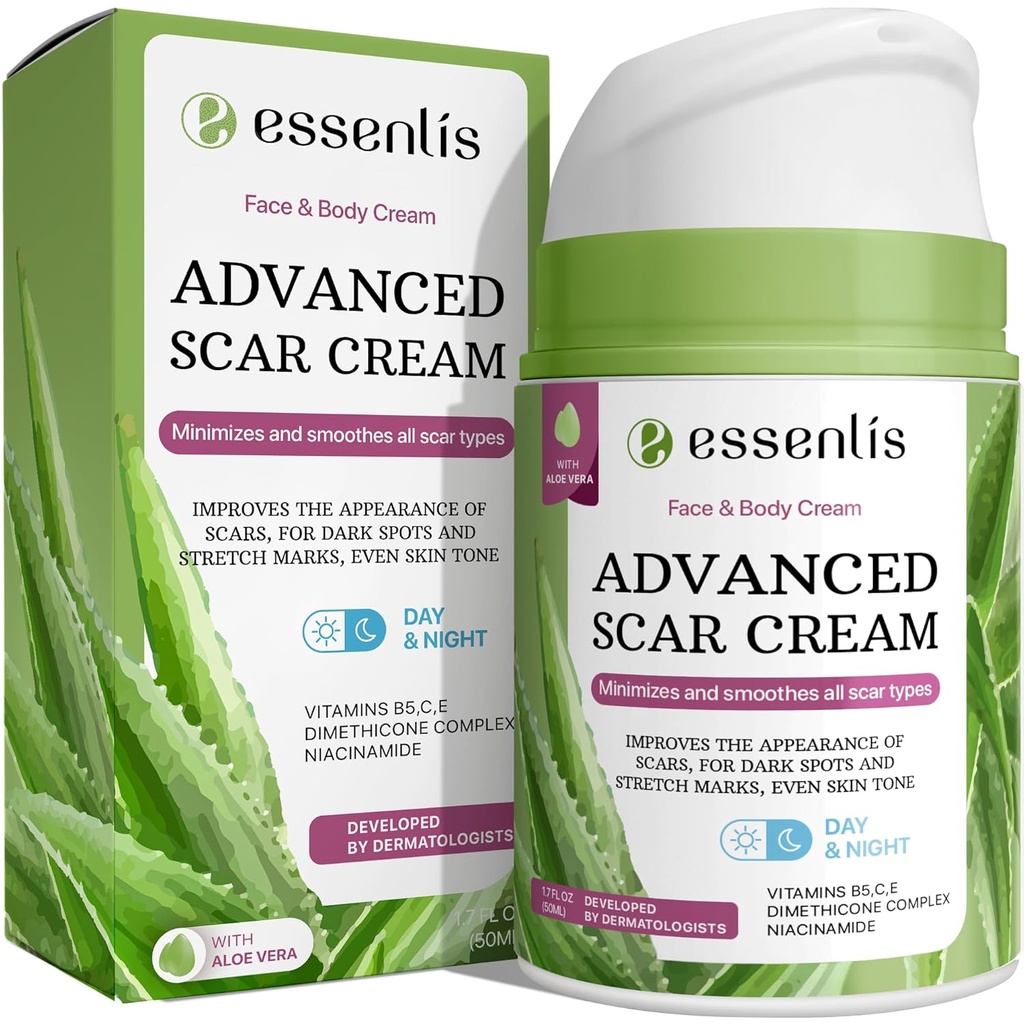 Scar Removal Cream voor vrouwen en mannen, snelle reparatie van nieuwe oude littekens, vlekken, brandt alle natuurlijke behandeling met vitamine E, B5, C, Aloë Vera, 1,7 Fl Oz