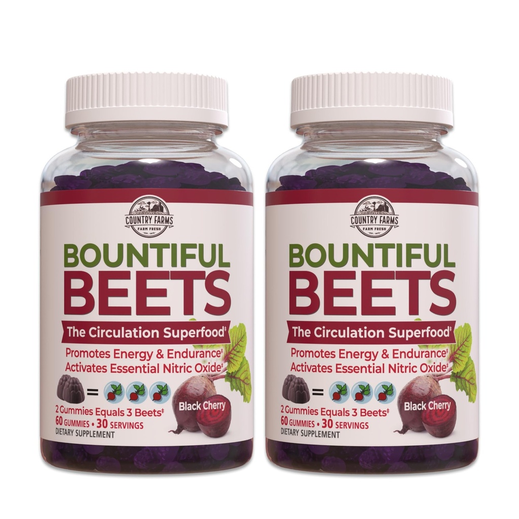 COUNTRY FARMS Bountiful Beets Gummies, Circulation Superfood, Promotes Energy and Endurance, Nitric Oxide Booster, 60 Servings, White, 120 Count, 2 Pack
