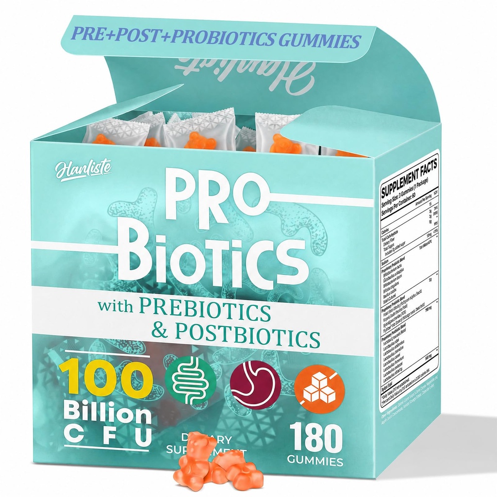 Probiotic Gummies, 180 Counts (60 Pouches) - No Sugar Orange Flavor, 19-IN-1 Probiotic Prebiotic & Postbiotic - Digestive, Immune & Skin, Gut Health, Pre Post Probiotics for Gut Health for Women & Men