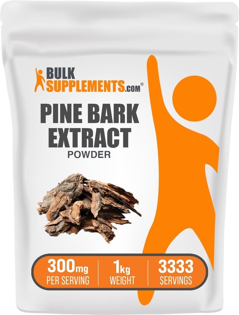 BulkSupplements.com Poudre d'extrait d'écorce de pin - Supplément à base de plantes, poudre d'écorce de pin - Support antioxydants, sans gluten - 300mg par portion, 1kg (2,2 lb) (paquet de 1)