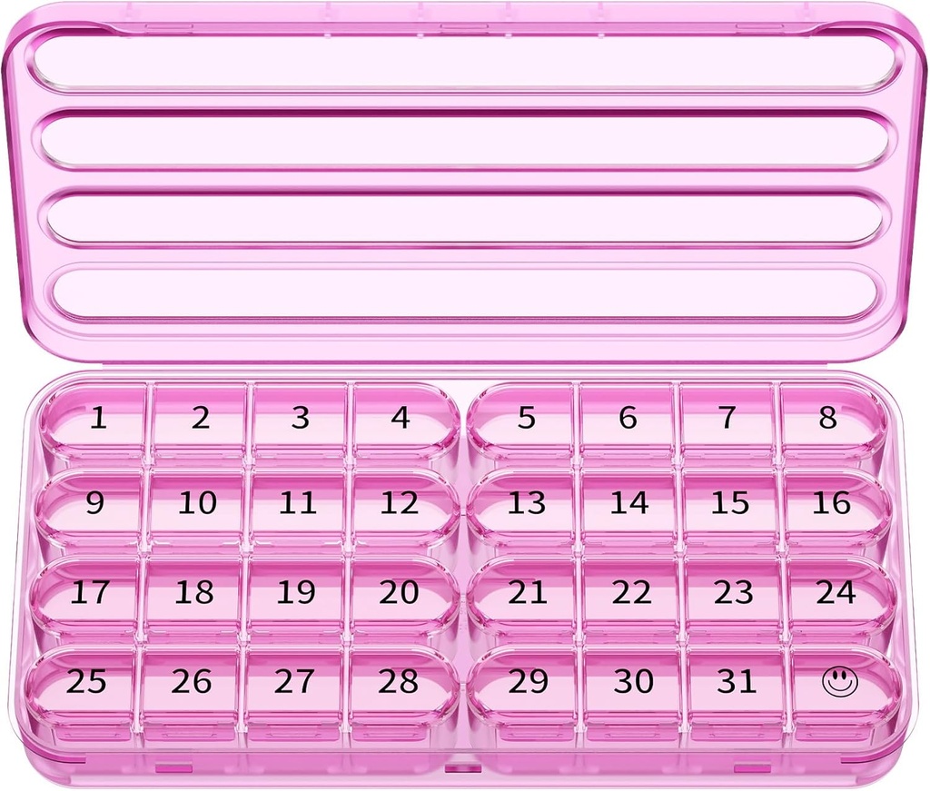 Zoksi maandelijkse pil Organizer 1 keer per dag, 30 dagen pil Box Organizer, een maand pil geval voor reizen, 31 dagen dagelijkse medicatie container voor vitamines, supplement & medicatie(Purple)