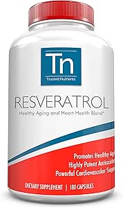 Trusted Nutriënten Resveratrol Supplement - Gezond ouder worden en gezondheid van het hart Mengen met Trans Resveratrol, Grape Seed Extract, Acai Berry en Maqui Berry 1000 mg 180 Capsules