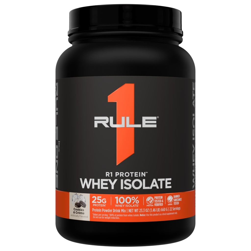 Rule 1 Proteins R1 Protein Whey Isolate, Cookies & Crème, 22 Servings | 25g of Protein from Whey Isolates and Hydrolysate isolates for Workout Recovery and anytime use
