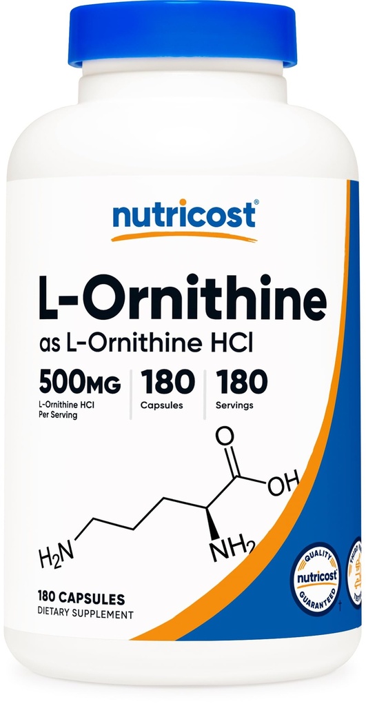 Nutricost L-Ornithine 500mg, 180 Capsules - Non-GMO en Glutenvrij