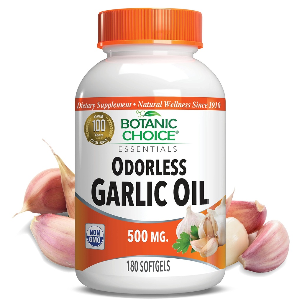 Botanische keuze Odorless Knoflookolie Softgels - Antioxidant Cholesterol en Immuun Ondersteuning Supplement voor volwassenen - Glutenvrije non-GMO - 180 pillen