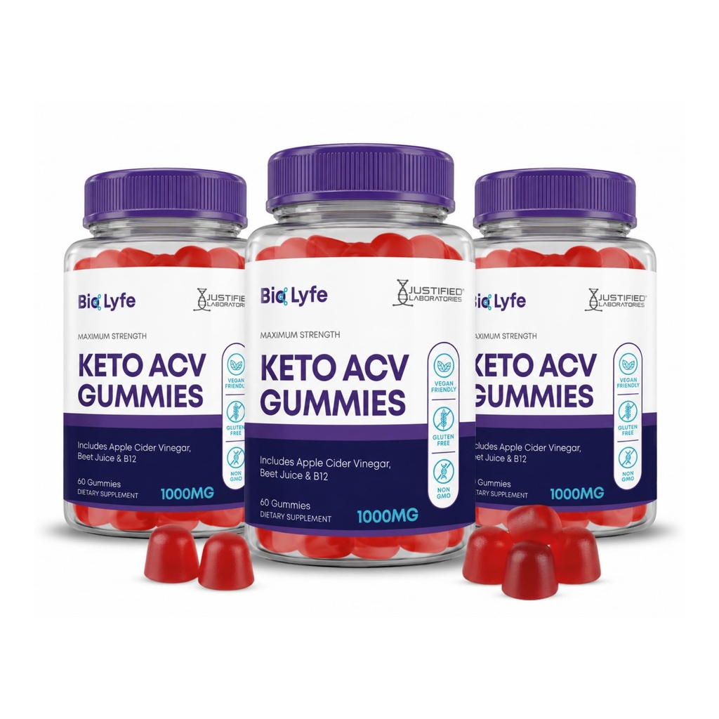 Justified Laboratories Bio Lyfe Keto ACV Gummies (1000 mg) - 60 Count, Pack of 3 - Made with the Mother & Vitamin B12 - Non-GMO, Vegan, Gluten Free - 90 Servings