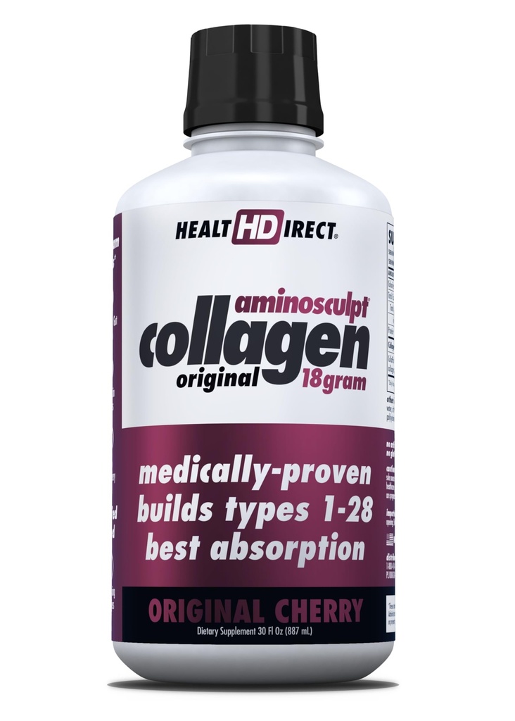 HEALTH DIRECT AminoSculpt Liquid Collagen, Original Cherry, 30 Fl Oz | Ready-to-drink Max Strength stevia-free formula. Easy to digest. Medical-grade liquid collagen peptides for women and men.