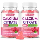 2 Pack Calcium citraat Gummies 1000mg w/Vitamine D3, Hoge Absorptie Calcium Gummies voor Vrouwen & Men, Plus Magnesium, Kalium, Zink voor Spier & Immune, Raspberry Flavor, 120 Tellen