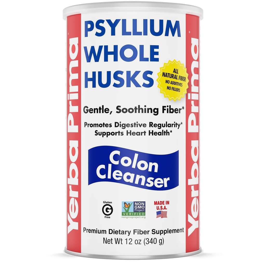 Yerba Prima Psyllium Whole Husk, 1 fles 12 oz - vezelsupplement, veganistisch, geen suiker of kunstmatige zoetstoffen, niet GGO, glutenvrij