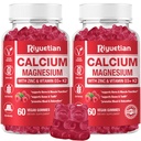Calcium Gummies + Magnesium & Zink met Vitamine D3 & K2, Hoge Absorptie Calcium Supplement voor Bot, Tanden & Immuun Ondersteuning, Niet GGO, Veganist, 120 Tel.