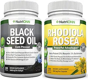 Huile de graines noires Softgels & Rhodiola Rosea Capsules - Vitalité ciblée et amélioration de l'immunité