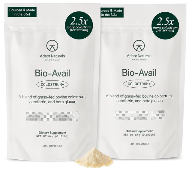 Adapt Naturals Colostrum Supplement with Lactoferrin & Beta-Glucan, Bio-Avail Grass Fed Bovine Colostrum Powder for Gut Health, Immune Support & Vitality | Non-GMO, 2500mg, Unflavored - 60 Days Supply