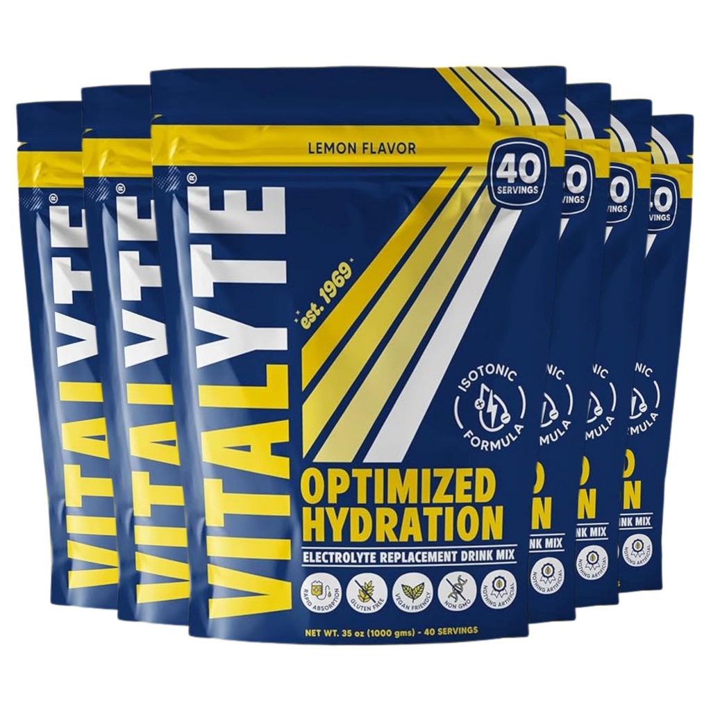 Vitalyte Electrolyte Powder Drink Mix, Isotonic Electrolyte Hydration Mix, Case Pack (6 Pack, Lemon)
