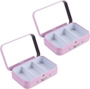 2Pcs 3 Compartments Pill Case met spiegel, Portable Metal Medicine Pillen Organisator Kleine pil Box Vitamine Pill Houder voor Pocket, Purse, Reizen (Roze)
