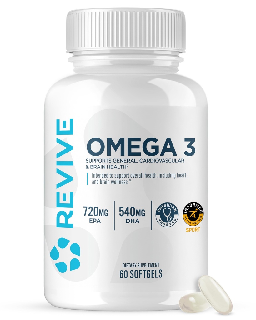 Revive MD Omega 3 Fish Oil Supplements for Men & Women Softgels with EPA & DHA Fatty Acids for Healthy Skin & joints, Heart & Brain Support 