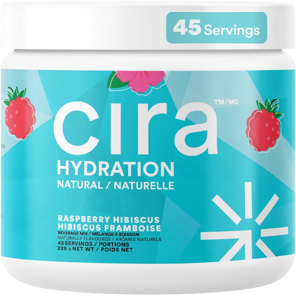 Cira Hydration Powder (45 Servings) - Natural Electrolyte Powder & Drink Mix, Naturally Flavored & Sweetened with Stevia & Himalayan Salt - Raspberry Hibiscus