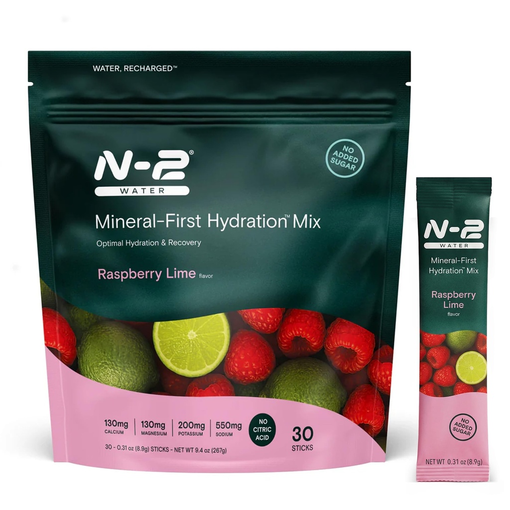 Mineral Hydration Packets – Electrolyte Powder Drink Mix with Calcium, Magnesium, Potassium – No Added Sugar, Natural Ingredients - Raspberry Lime(30 Packets)