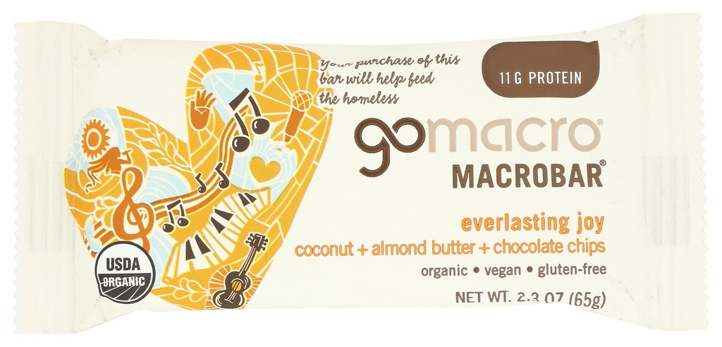 GoMacro MacroBar, Biologische Vegan Proteïne Bar, Kokosnoot, Amandelboter + Chocolade Chips, 2.3 Ounce