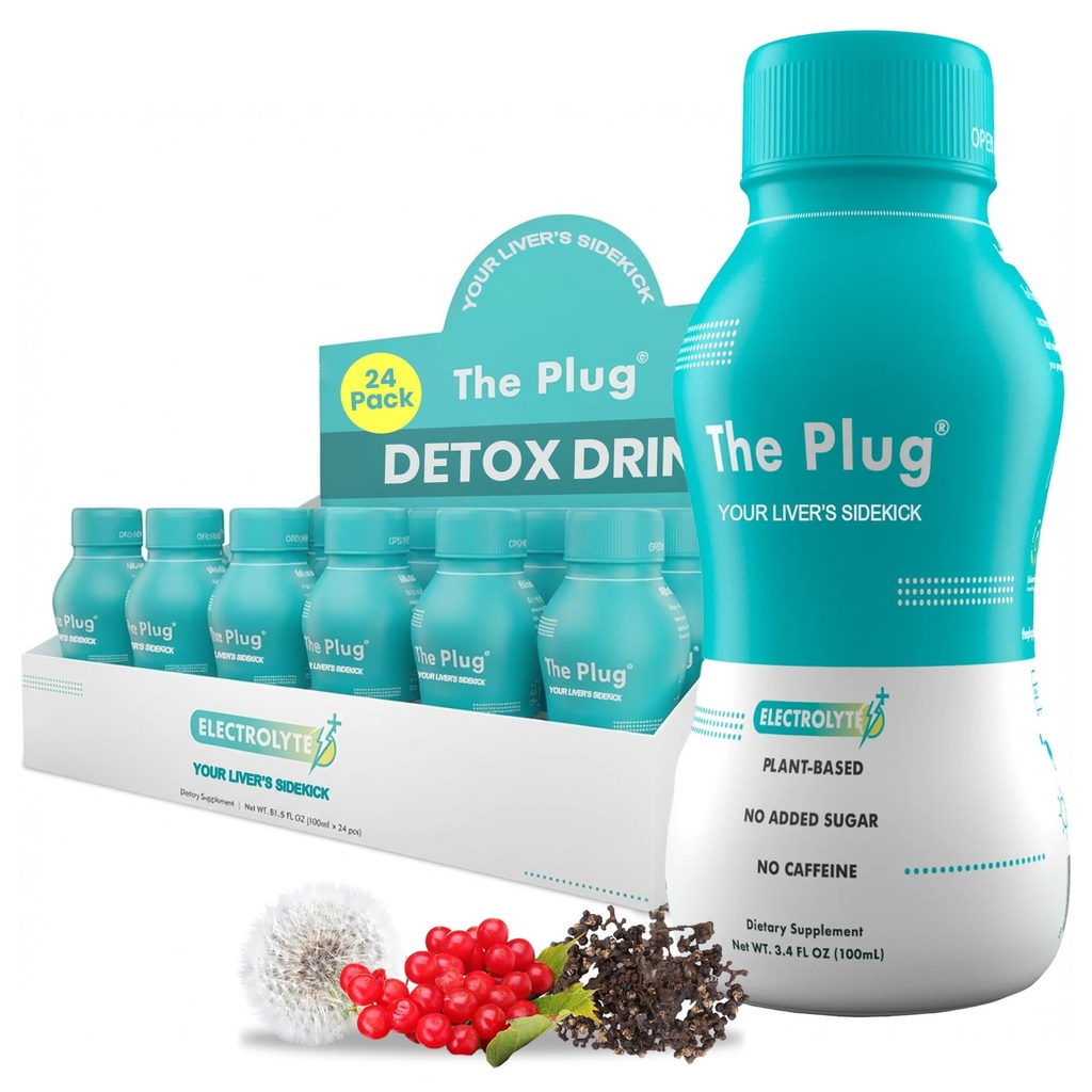 De Plug Lever Reiniging Detox & Repair Drink - Plant Based Herbal Electrolyte Drink voor lever Ondersteuning & gezondheid, opgeblazen verlichting, herstellen Antioxidanten & Mineraal . Lever Complex Energie Drink (24-pack)