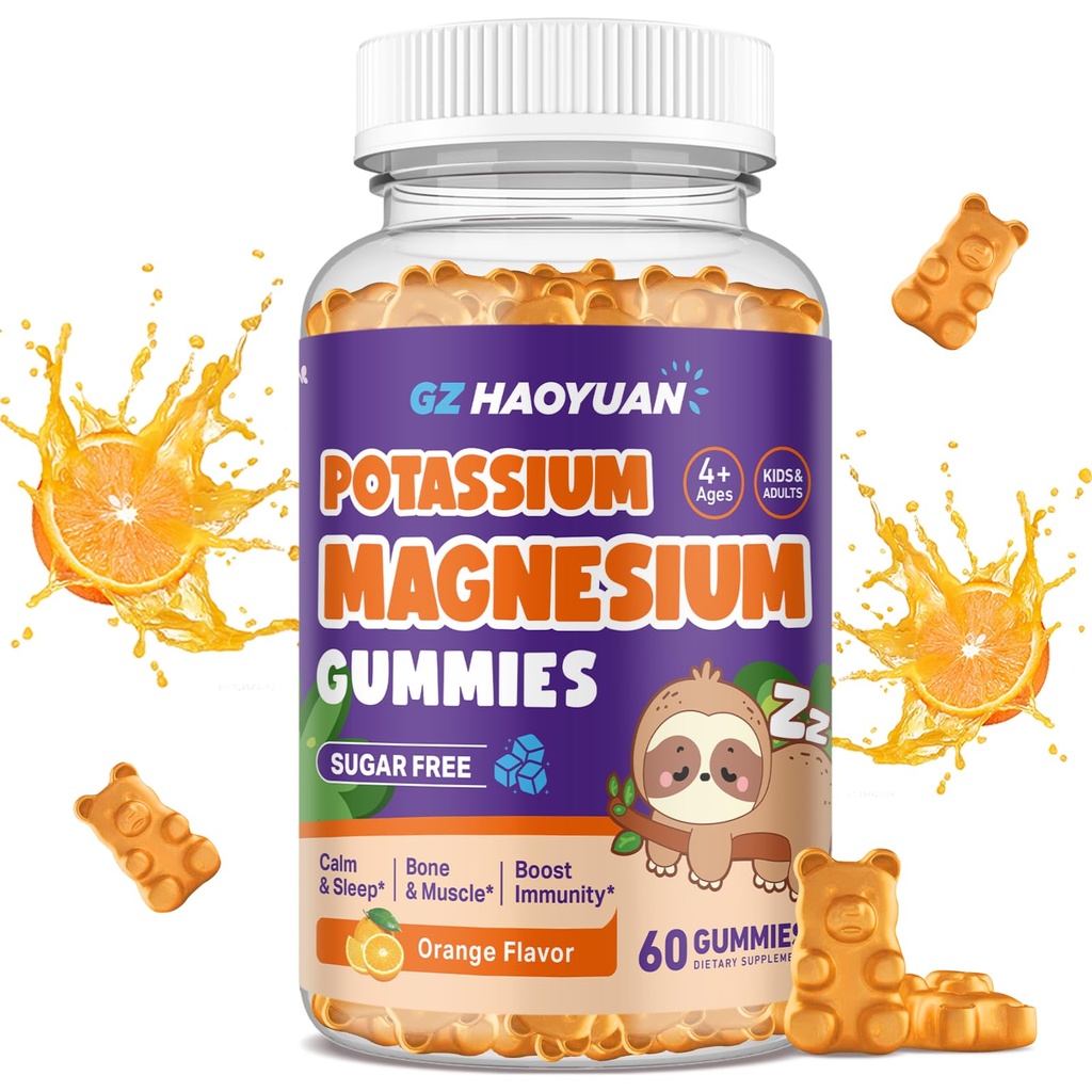 Magnesium Gummies for Kids - Magnesium Glycinate Gummies with Vitamin D3, B6, Potassium & Ashwagandha, Magnesium for Kids & Adults Relaxation, Sleep, Brain & Bone Health -Vegan Orange 60ct