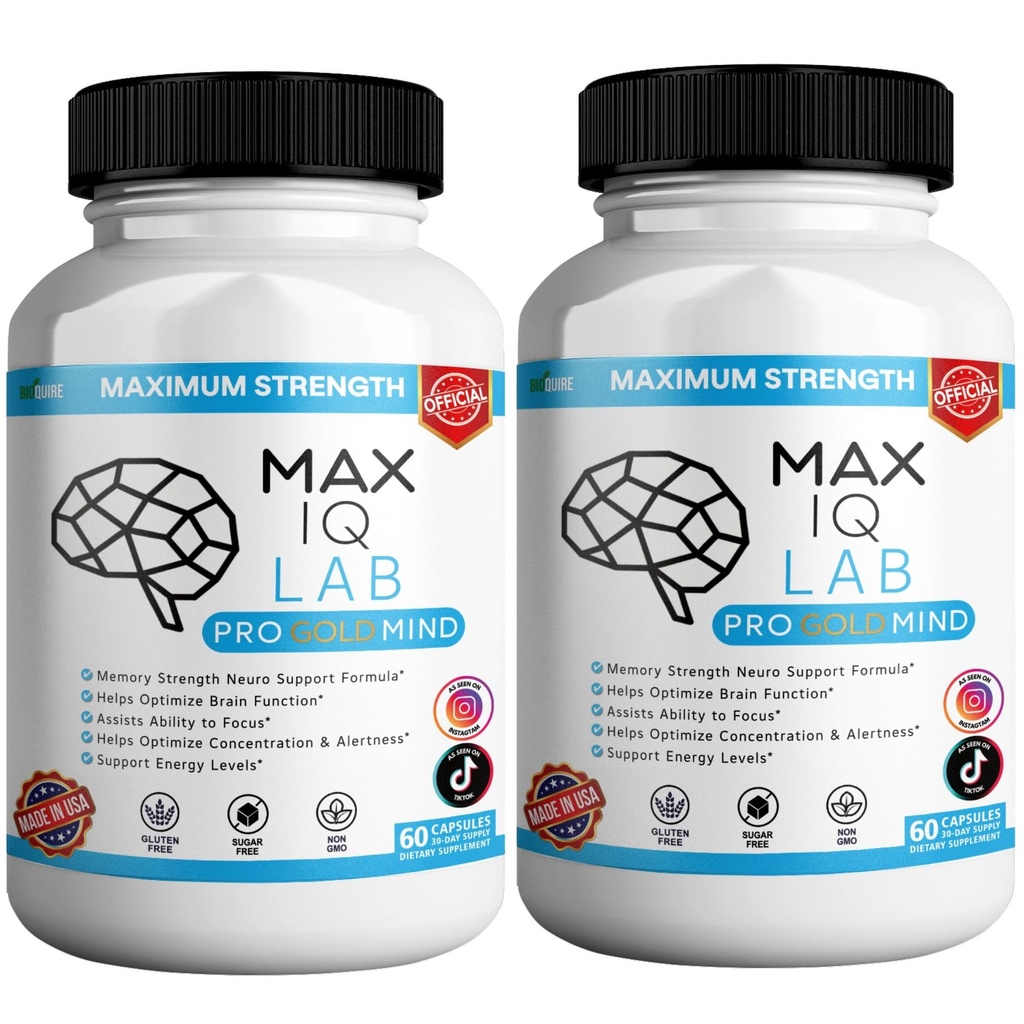Max IQ Lab Pro Gold Mind Memory Support Supplement, 60 Capsules, Brain Function & Focus Formula with Vitamins & Minerals (2)