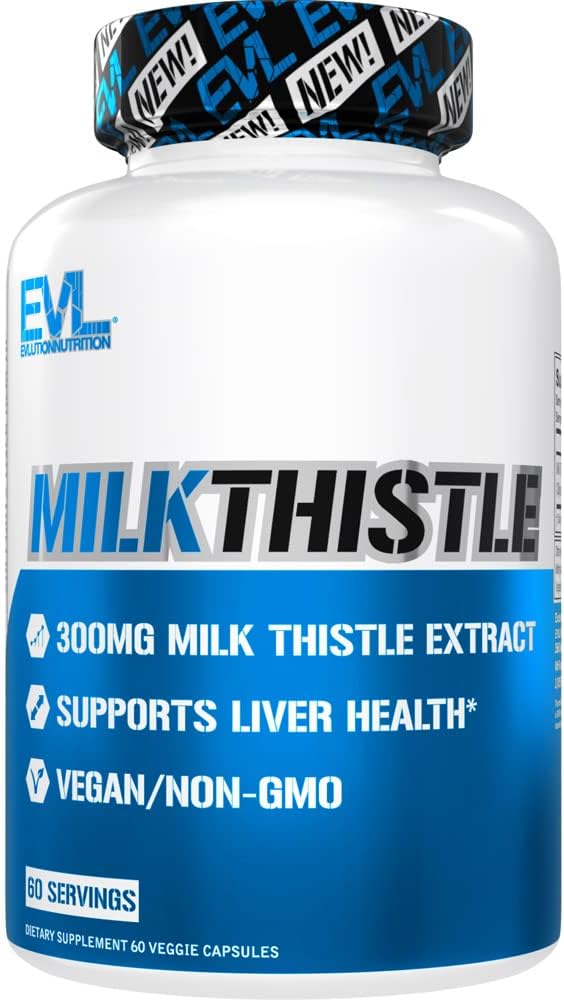 Evlution EVL Silymarin Capsules de chardon de lait - Supplément pour le nettoyage optimal du foie Détox & Réparation - Supplément de soutien du foie à base de plantes avec extrait de chardon de lait pur - 60 Capsules de légumes non OGM