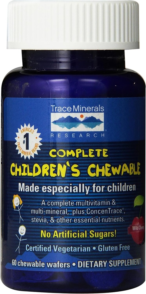 Trace Minerals | Kids Chewable Assorted Vitamin/Mineral Wafers | Gluten Free & Vegetarian Certified | Wild Cherry Flavor | 60 Count Bottles (Pack of 2)