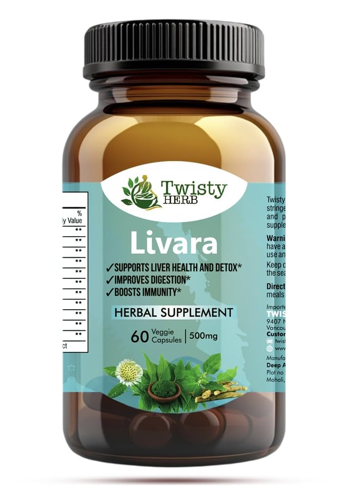 Twisty Herb- Livara Herbal Supplement for Liver Health and Detox, 500mg, 60 Veggie Capsules, Vegan, Ayurvedic-Naturopathic Dietary Supplement.