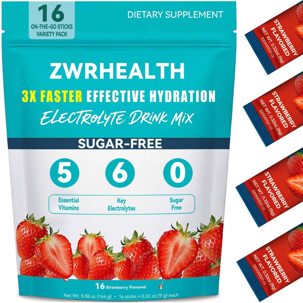 Electrolytes Powder Packets, Sugar Free Hydration Packets, Liquid Daily IV Electrolyte Drink Mix, Instantly Hydrating & Party Recovery with 6 Electrolytes & 5 Vitamins, 16 Servings