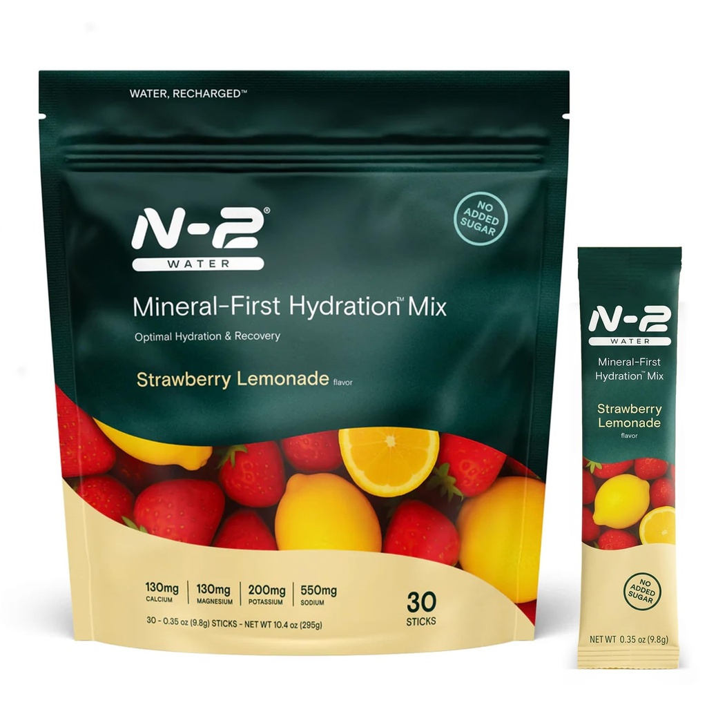 Mineral Hydration Packets – Electrolyte Powder Drink Mix with Calcium, Magnesium, Potassium – No Added Sugar, Natural Ingredients - Strawberry Lemonade (30 Packets)