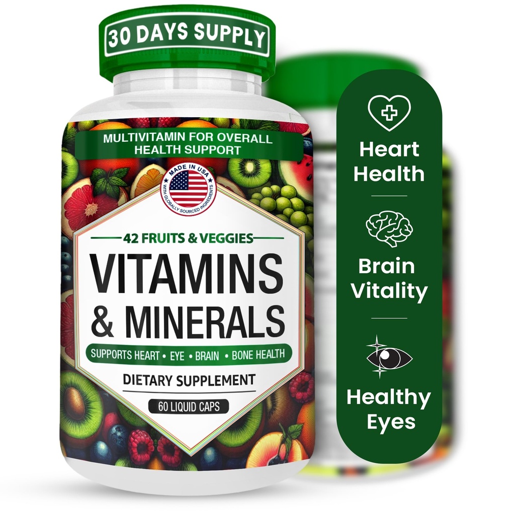 Multivitaminen/Minerals Capsules met Zink en Premium 42 Fruit en Veggies Mengen voor Immune Ondersteuning Dagelijks Multivitamine Capsule Antioxidant Supplement voor Immunity System 60 Capsules