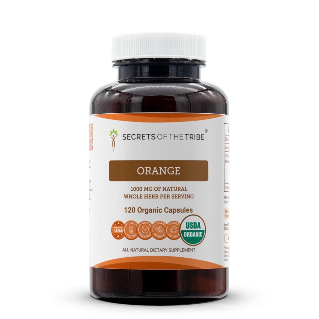 Secrets of the Tribe Orange USDA Organic Capsules | Certified Organic Vegetarian Capsules, Herbal Dietary Supplement | Citrus sinensis Dried Peel (120 Count)
