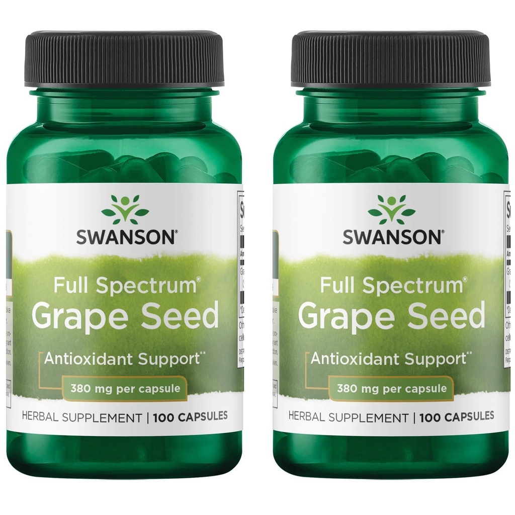 Swanson Grape Seed Heart Antioxidant Free Radicals Healthy Blood Pressure Support Polyphenols OPCS Herbal Supplement 380 mg 100 Capsules (2 Pack)