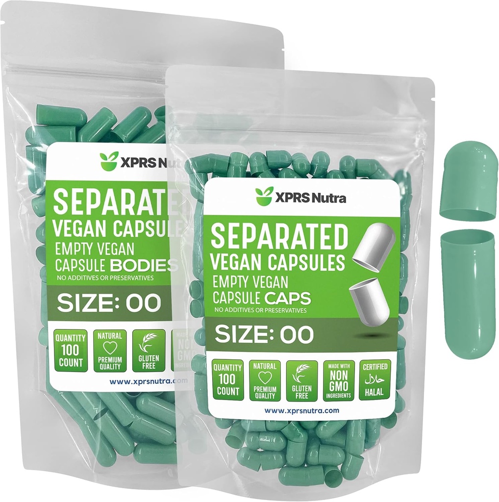 XPRS Nutra Vegan Maat 00 Gescheiden Capsules - 100 Tel Premium Lege Capsules Gescheiden in zakken - 00 Pillen Leeg voor DIY supplement vullen (Sage Green)