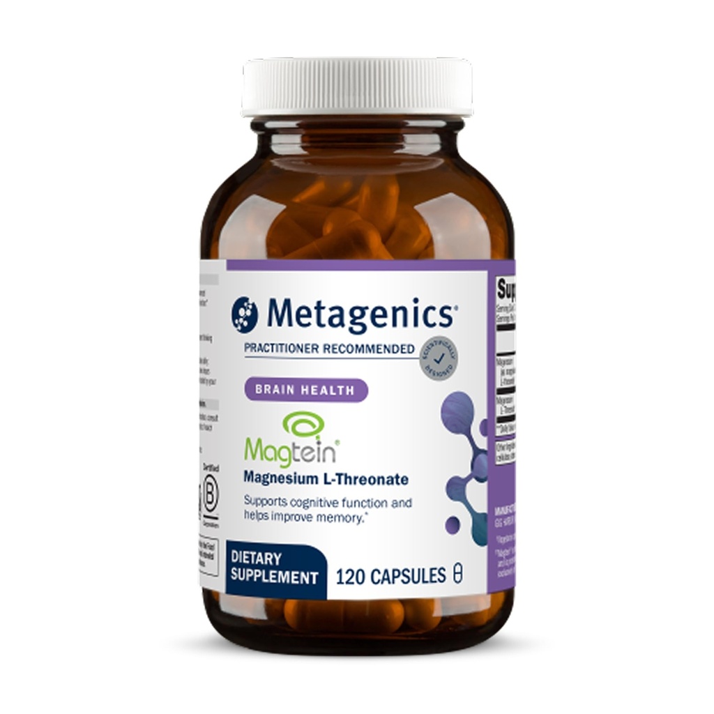 Métagène Magnésium L-Thréonate - Magnésium Magtéin pour la santé cérébrale, la mémoire, l'apprentissage et le soutien cognitif - Formulaire biodisponible cliniquement étudié - Sans OGM, sans gluten, végétalien - 120 capsules