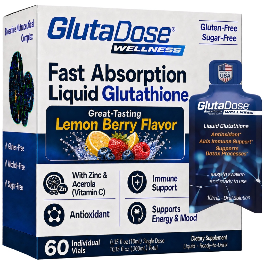 Liquid Glutathion Supplement, Lemon Berry Flavored Acerola Energy Booster w/Zinc, Dagelijkse Vitaminen & Mineralen, Zero Sugar Formulatie, Dagelijks Auto-Immune Ondersteuning voor Volwassenen, 0,34 fl oz, Pack van 60