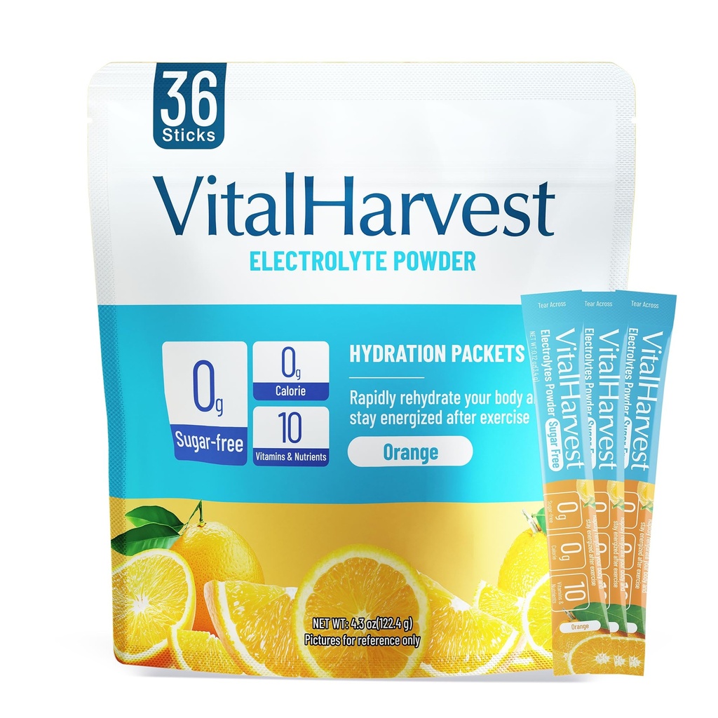 36 Sticks Electrolytes Powder Packets Sugar Free Hydration Packets Electrolyte Liquid Daily IV Drink Mix with Orange, Low Sodium, 0 Calorie