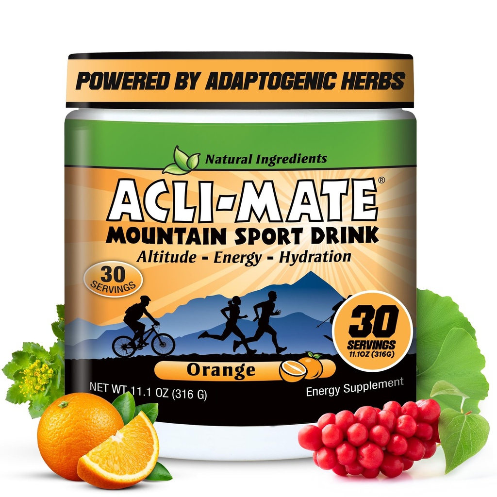 Acli-Mate High Altitude Electrolyte Powder (1 Tub, Orange) | Mountain sport hydration drink mix supporting altitude acclimatization, energy & recovery for running, hiking, cycling & more