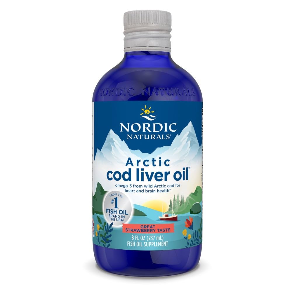 Nordic Naturals Huile de foie de morue arctique, fraise - 8 oz - 1060 mg Oméga-3s totaux avec EPA et DHA - Santé du coeur et du cerveau, immunité en santé, bien-être général - Non-OGM - 48 portions