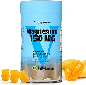 Vegan Magnesium Citrate Gummies, 150mg Magnesium Gummies voor volwassenen en kinderen, Hoge Absorptie Kalm Magnesium Supplement voor Slaap, Spier Relax, Nerve en Bone Health, Glutenvrij, Non-GMO, 60 Gummies