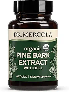 Dr. Mercola Extrait d'écorce de pin biologique, 30 portions (60 comprimés), avec des OPC, supplément alimentaire, support antioxydant, non-OGM, certifié USDA biologique