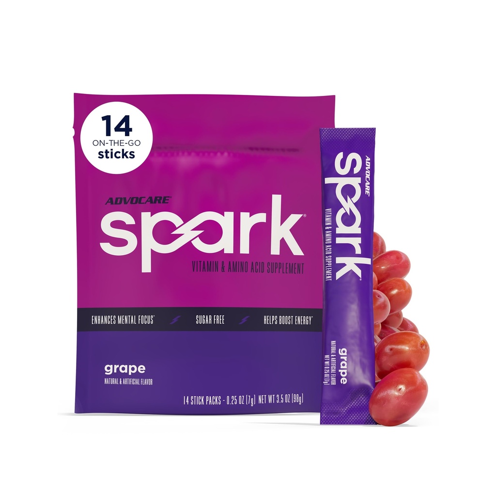Advocare Vitamin & Amino Acid Supplement - Focus & Energy Drink Powder Mix with Vitamin A, B-6, C & E - Inclusief L-Carnitine & L-tyrosine - Grape, 14 Stick Packs