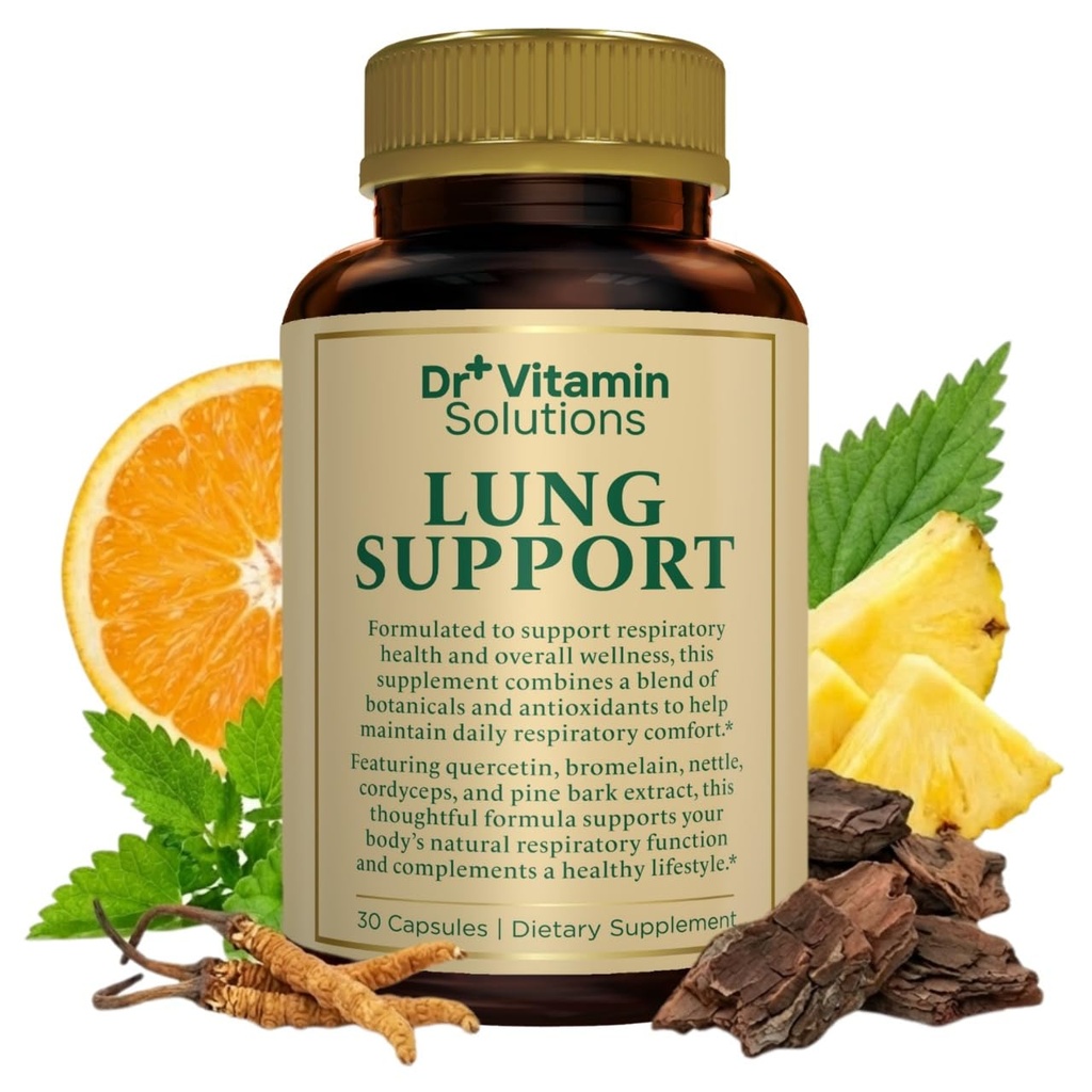 DR VITAMINE OPLOSSINGEN Lung Detox Supplement voor mannen en vrouwen - 10-in-1 Blend w/Vitamine C & Butterbur Root - Ondersteunt Lung Health & Respiratory functie - Verbetert ademen, zuurstofstroom - 30 Vegan Caps