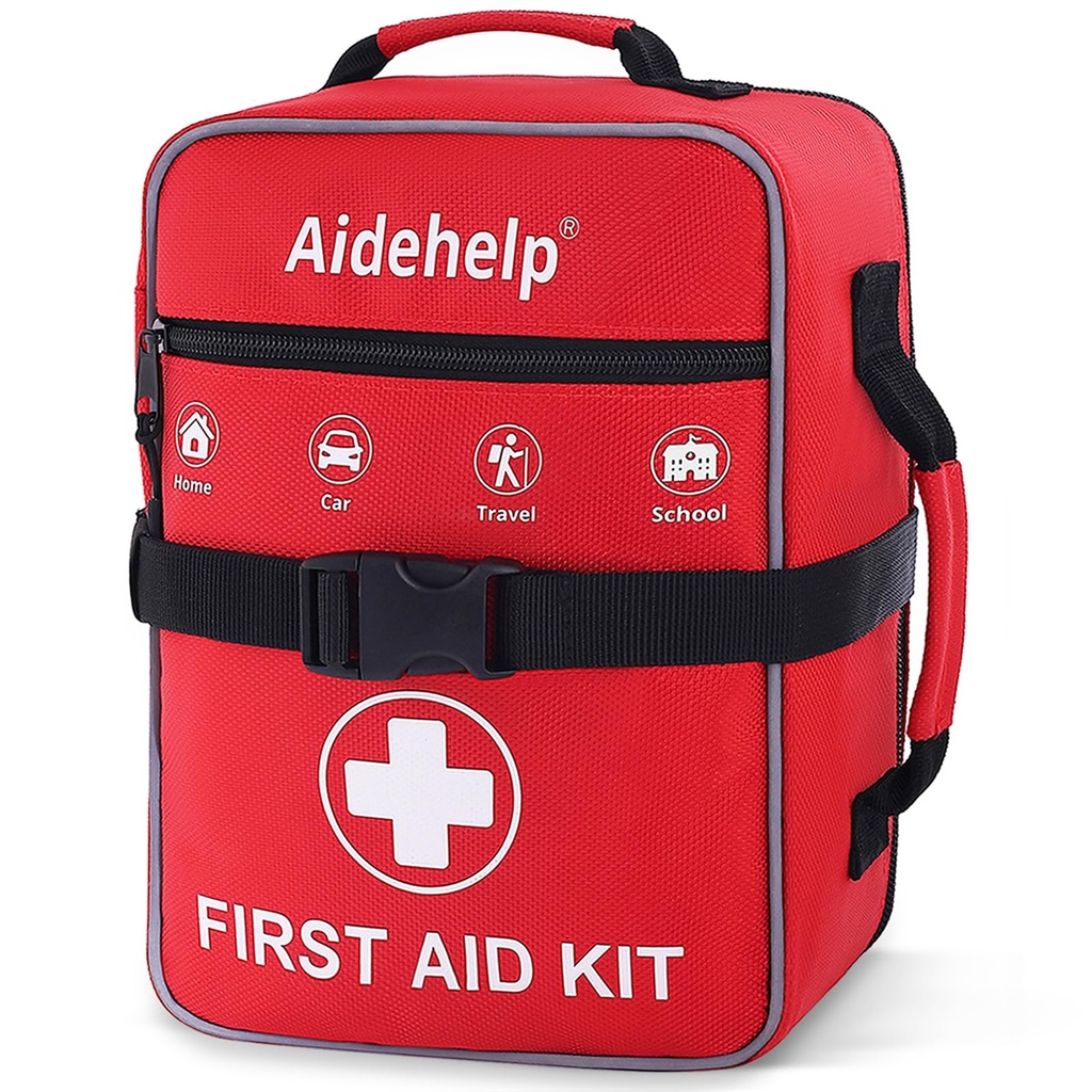 520 Pieces Premium First Aid Kit - Large Emergency Medical Kit for Survival, Car, Home, Travel, Camping, Backpack, Hiking, School (Red)